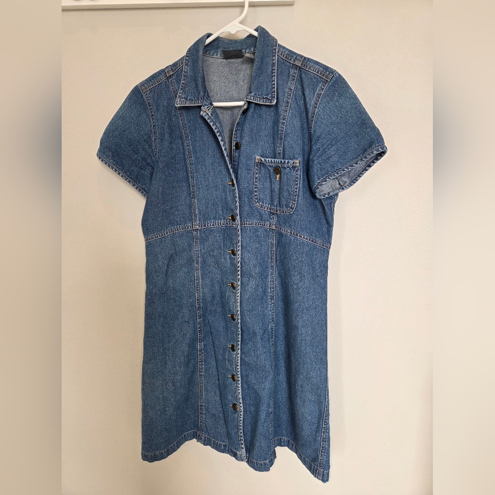 Liz Wear Classic Blue Denim Button-Front Women's Dress A Line Size 8